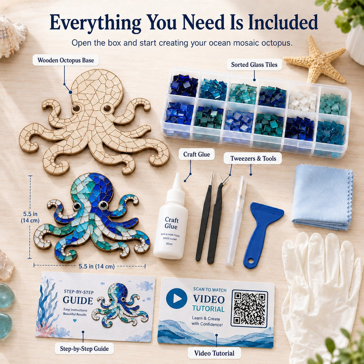 LAST DAY 59% OFF – Octopus Mosaic Kit | Beginner-Friendly DIY Glass Craft with Step-by-Step Instructions