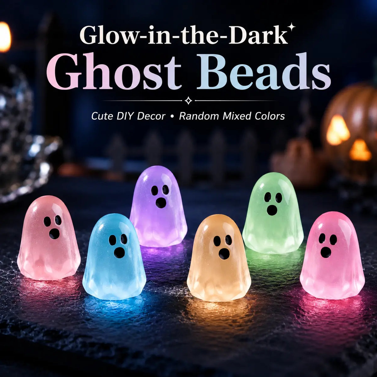 Glow In Dark Cute Ghost Resin Bead Set, Random Pattern Luminous Decorative Charms
