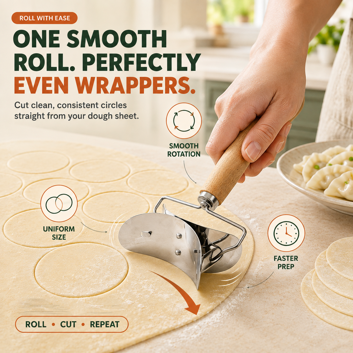 Stainless Steel Dumpling Maker & Dough Cutter Set – Roll, Fill, Press & Seal with Ease