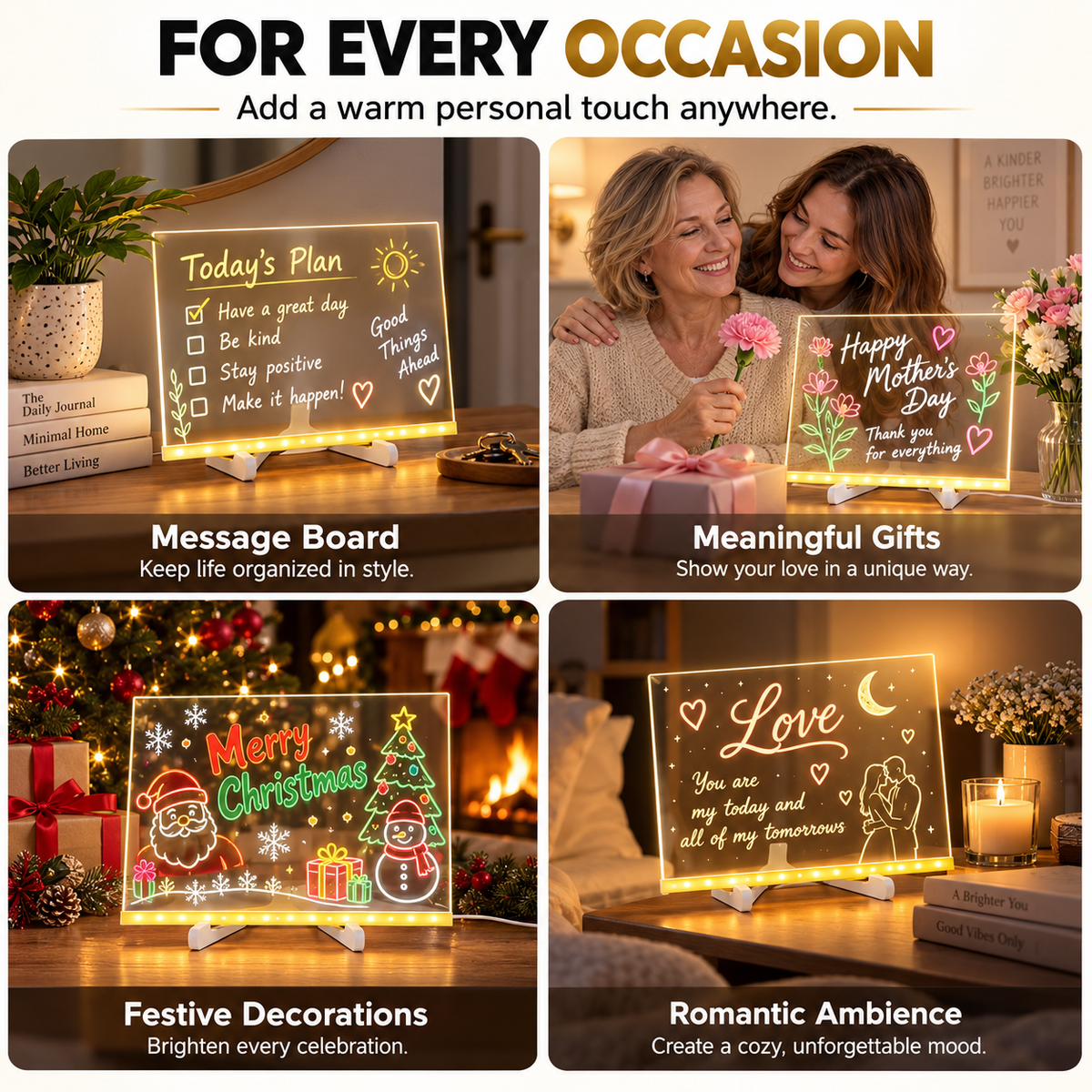 Creative Rewritable Acrylic LED Message Board (set come with 7 Pens)