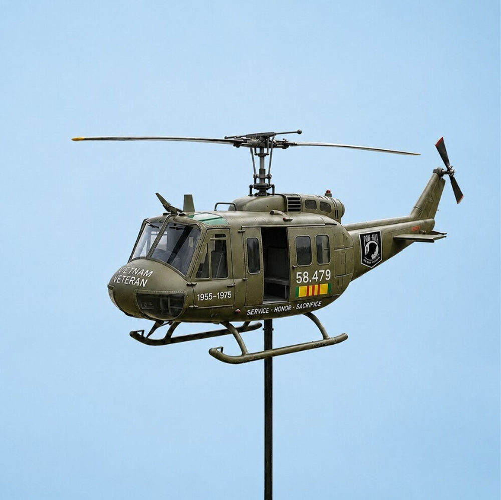 Veteran UH1 Helicopter Metal Wind Spinner Yard Ornament