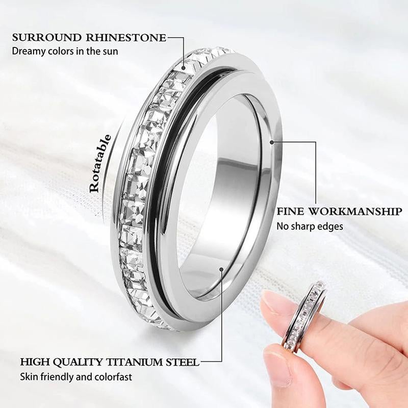 Rotating Crystal Ring, Relieves Anxiety, Symbolizes Vows & Luck, Waterproof & Fade-Resistant