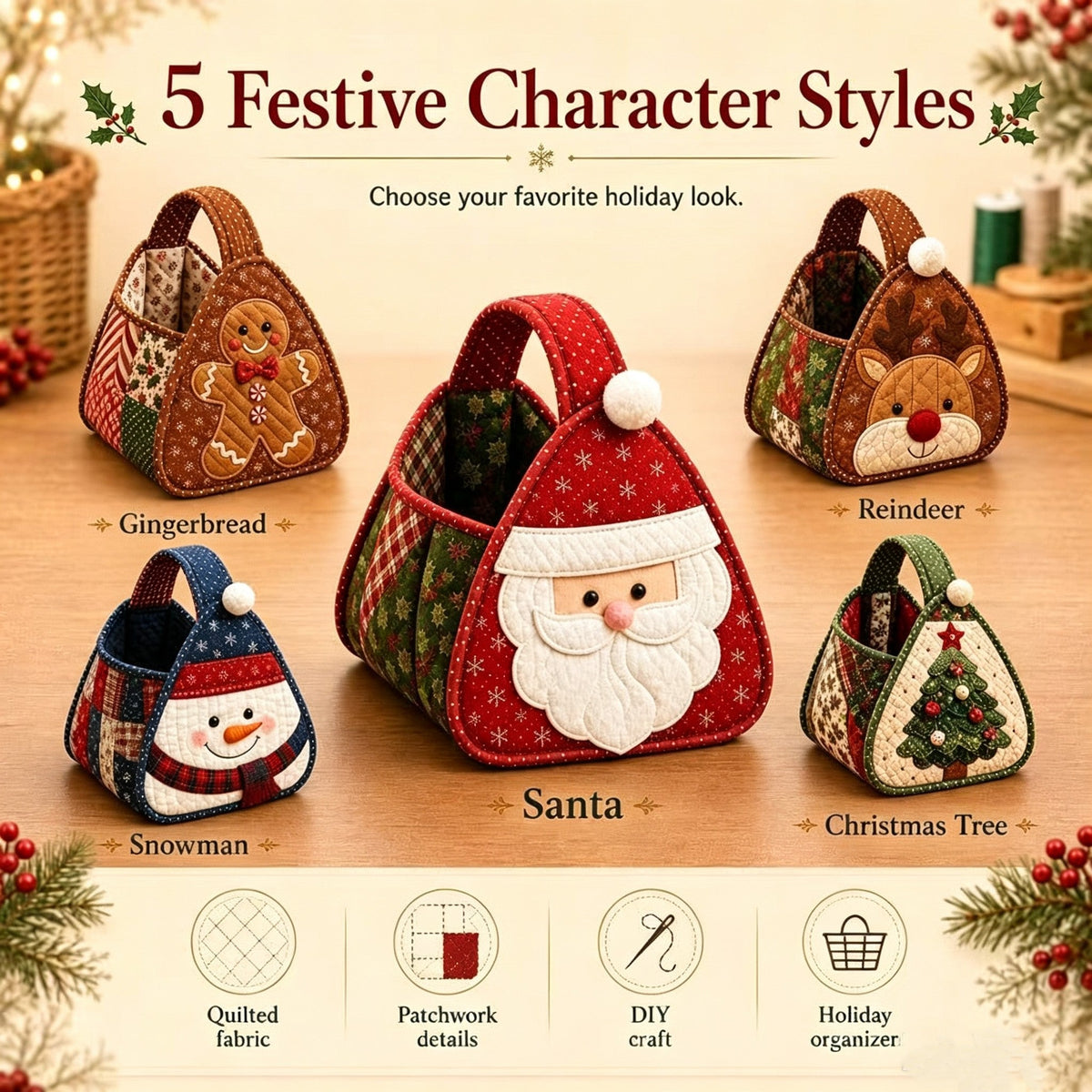 Christmas Quilted Carry Basket – DIY Sewing Kit & Finished Basket