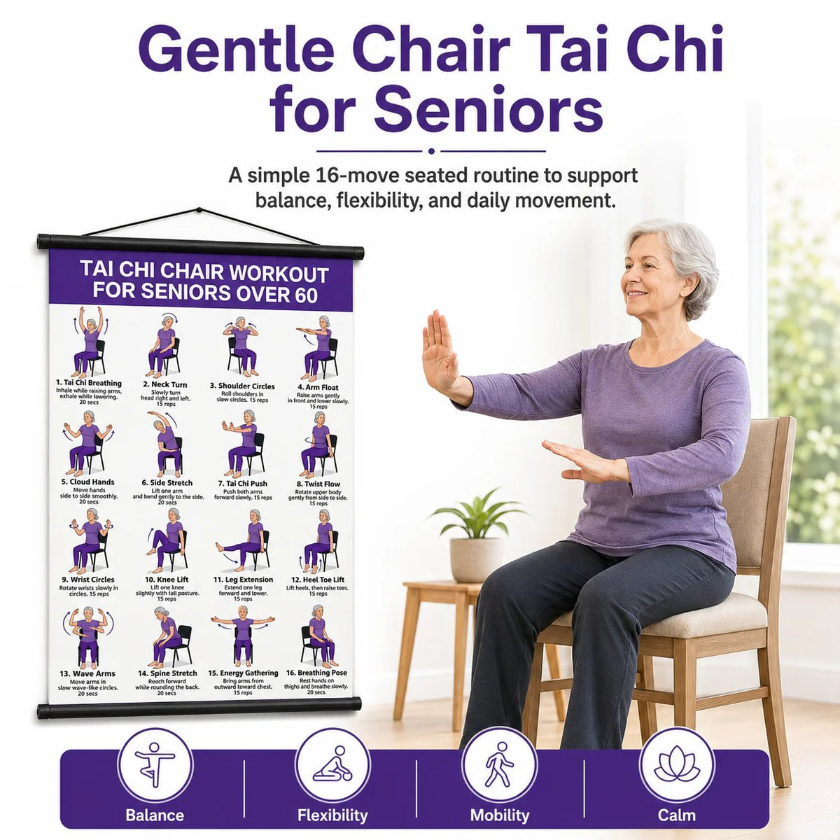 Healthy Aging EssentialTai Chi Chair Workout Chart for Seniors