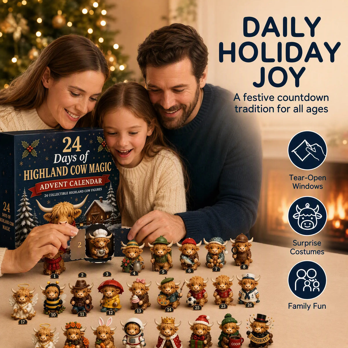 24-Day Highland Cow Advent Calendar - Christmas Countdown Gift Box