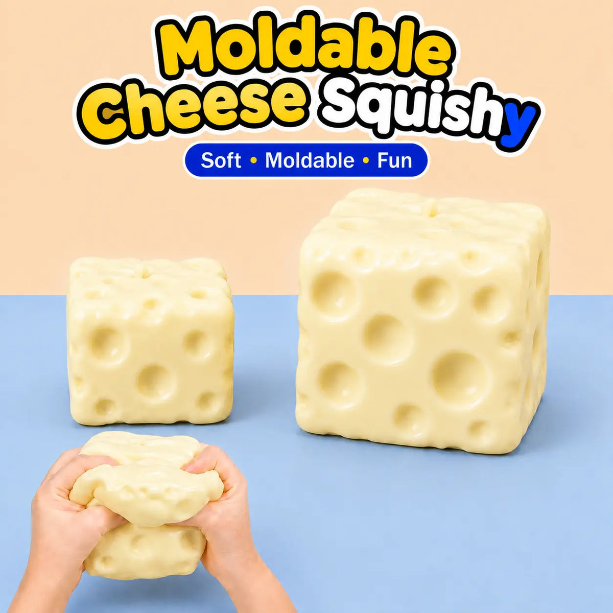 Cheese Cube Squishy Toy, Soft Moldable Petroleum Jelly-Filled Squeeze Ball