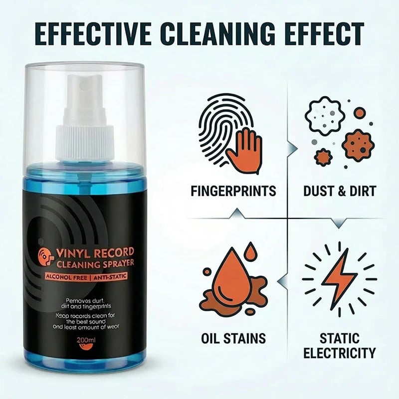 LIMITED-TIME 50% OFF! Anti-Static Vinyl Record Cleaning Spray – Dust Removal, Alcohol-Free, Easy Mist