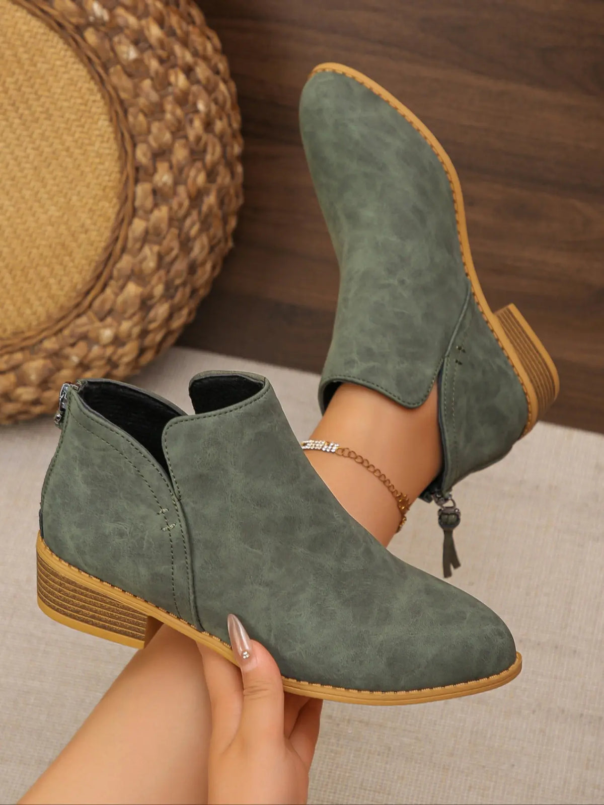 Women's Checked Faux Leather Boots – Pointed Toe, Chunky Sole