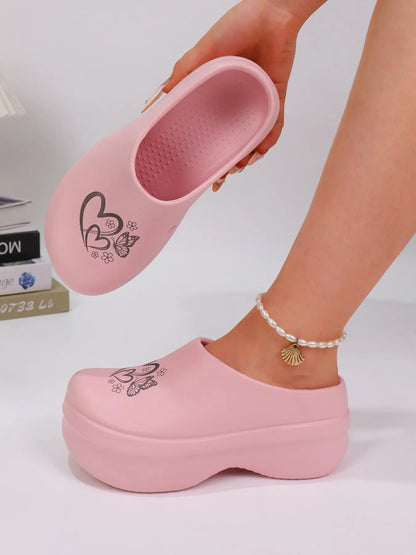 Women's Butterfly Print Heart Design Slippers – Round Toe, Lightweight