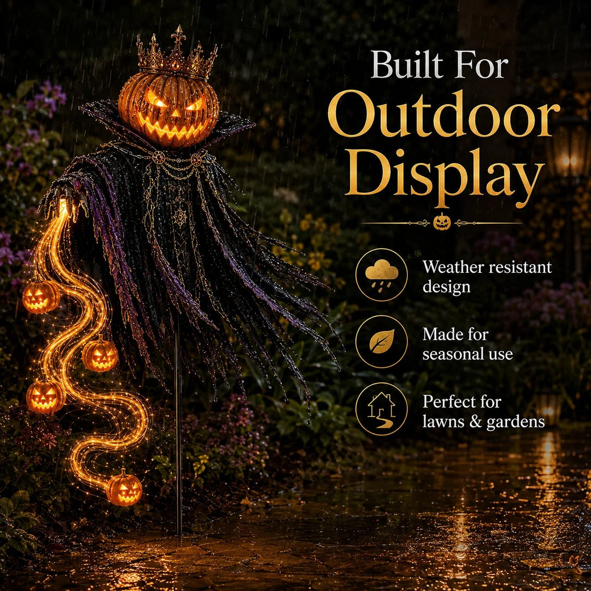 Pumpkin King Halloween Yard Decor|Solar Operated Day‐Night Ornament For Garden