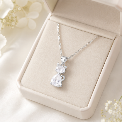 A Little Companion Close to Your Heart – Sparkling Crystal Cat Necklace