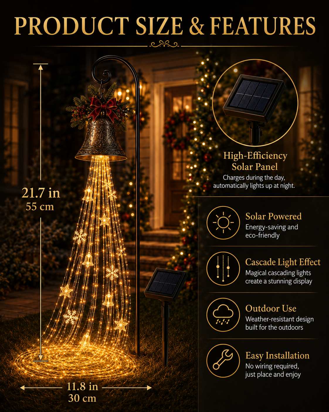 Christmas Bell Cascade Solar Yard Light