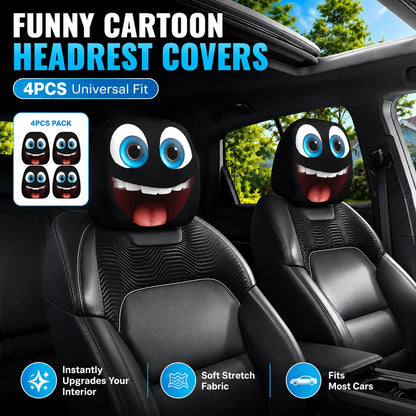 LAST DAY SALE 49% OFF- Funny Cartoon Car Headrest Covers – 2PCS Universal Fit