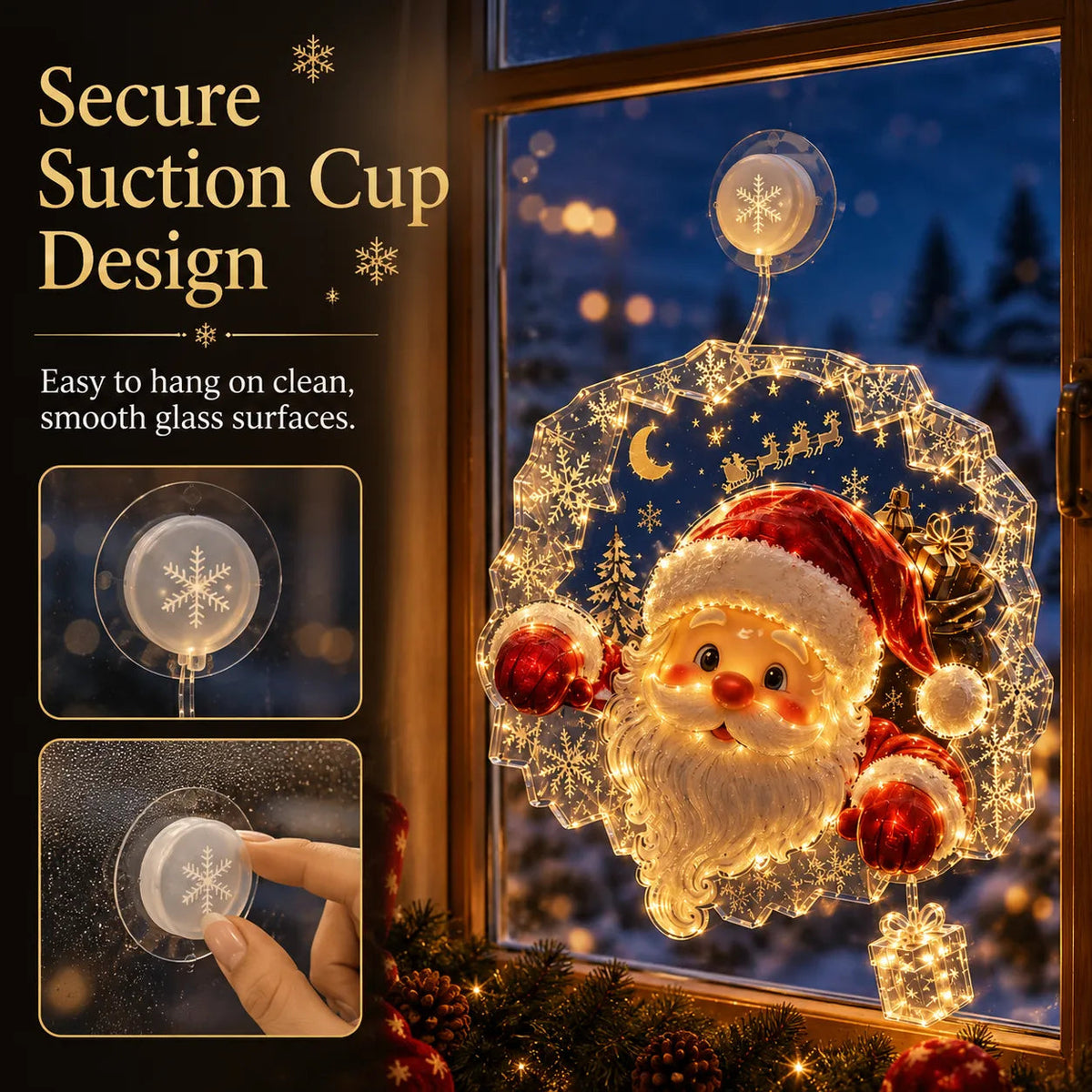 Last Day 50% OFFLighted Christmas Window Decoration with Suction Cup | Warm LED Window Light with Double-Layer Design & Multiple Festive Styles Flat Version
