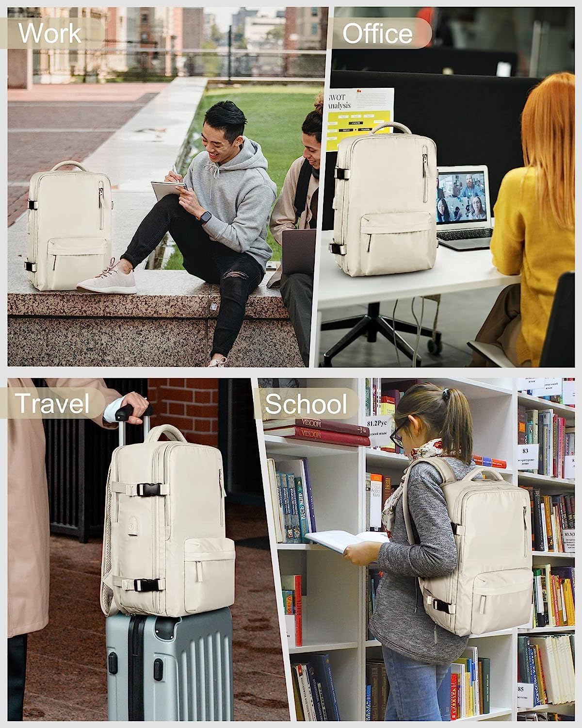 40L Waterproof Travel Backpack with Shoe Compartment & USB Port – 14” (35.56 cm)Laptop Fit