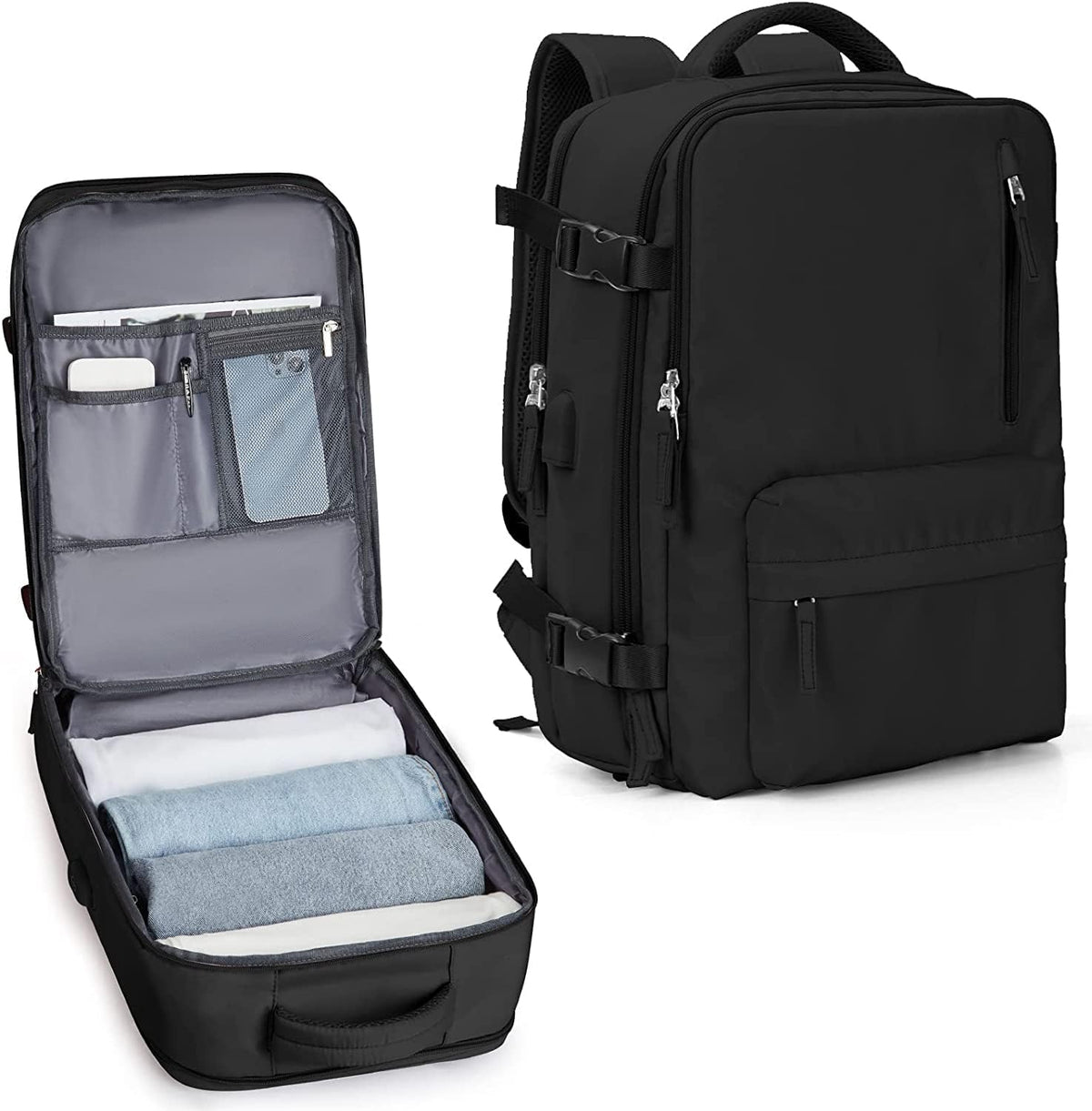 40L Waterproof Travel Backpack with Shoe Compartment & USB Port – 14” (35.56 cm)Laptop Fit