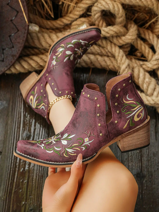 Women's Vintage Floral Boots – Western, Pointed Toe