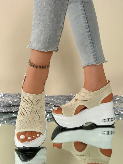 Women's Knit Sandals – Minimalist, Chunky Sole, Low Heel
