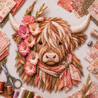 Birth Flower Highland Cow 3D Layered Fabric Art DIY Kit (Beginner-friendly) Buy 2 Free Shipping