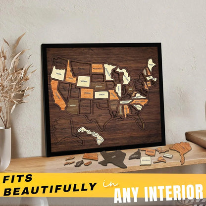 Wooden USA Travel Map PuzzleA Stylish Way to Track Your Journey & Memories