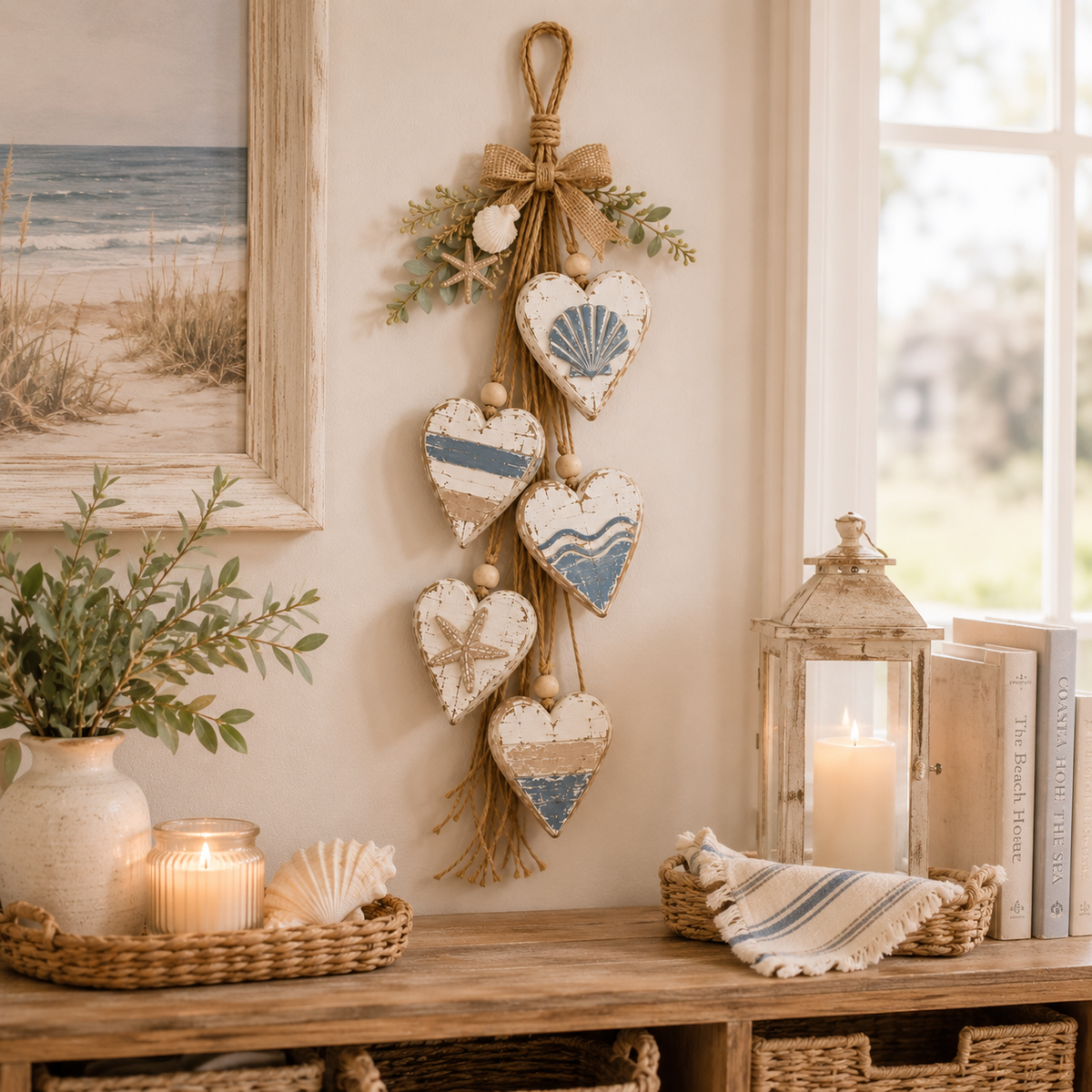 LED Hanging Heart Wall Decor – Warm Glowing Rustic Home Accent