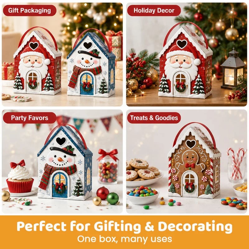 Christmas Cottage Handle Gift Box — 5 Festive Designs, House‑Shaped Packaging with Carry Handle