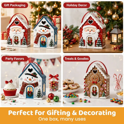 Christmas Cottage Handle Gift Box — 5 Festive Designs, House‑Shaped Packaging with Carry Handle