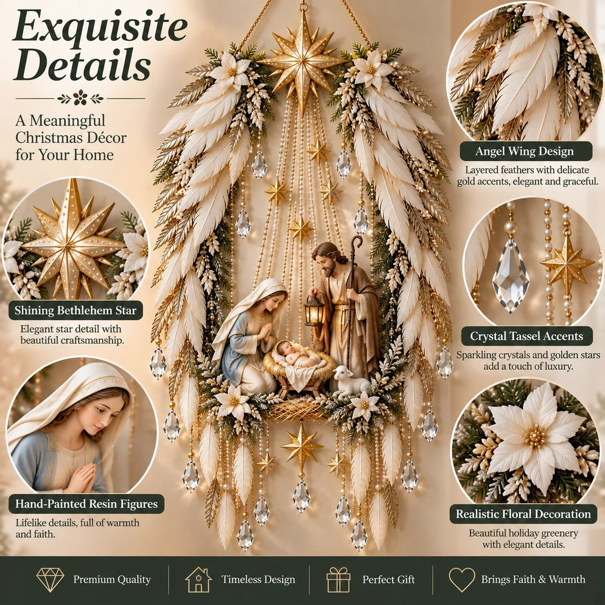 Heavenly Angel Wings Nativity Light – Lighted Christmas Wall Decor