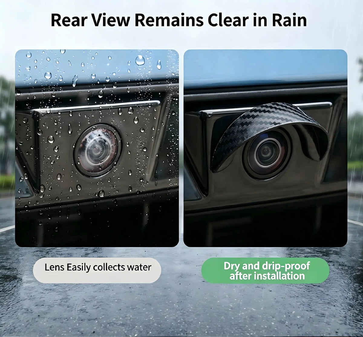 2PCS Car Reverse Camera Rain Cover, Anti‑Fog Waterproof Protection Hood, Carbon Fiber Texture