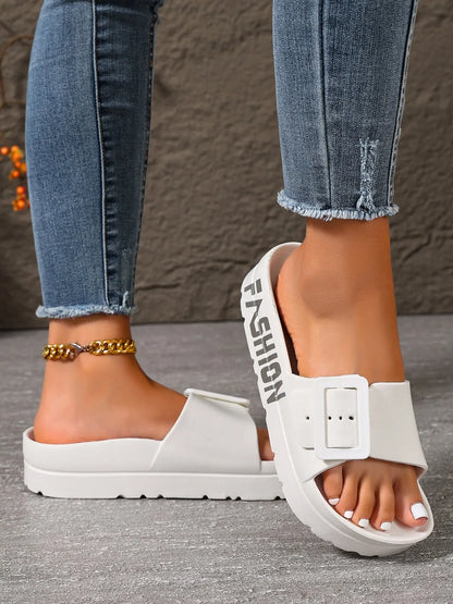 Women's Slides – Chunky Sole, Adjustable Strap, Cushioned