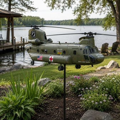 Veteran UH1 Helicopter Metal Wind Spinner Yard Ornament