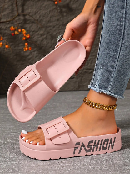 Women's Slides – Chunky Sole, Adjustable Strap, Cushioned