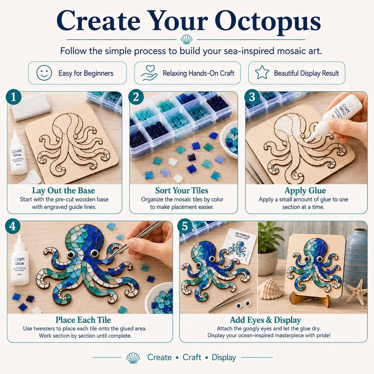 LAST DAY 59% OFF – Octopus Mosaic Kit | Beginner-Friendly DIY Glass Craft with Step-by-Step Instructions