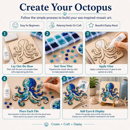 LAST DAY 59% OFF – Octopus Mosaic Kit | Beginner-Friendly DIY Glass Craft with Step-by-Step Instructions