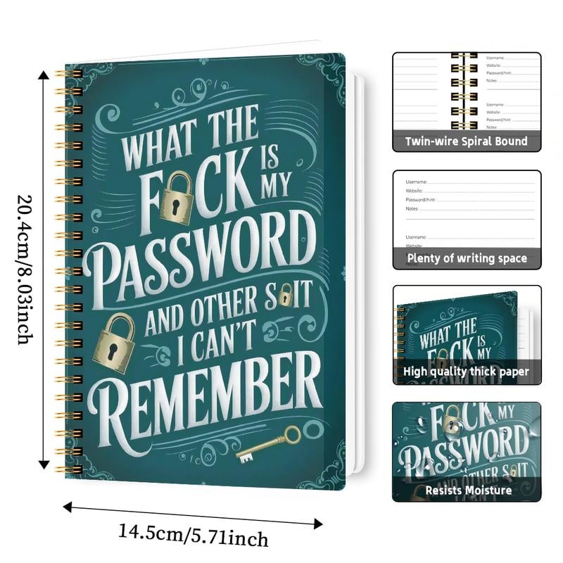 Funny Password Notebook - Spiral Bound with Lock Icons