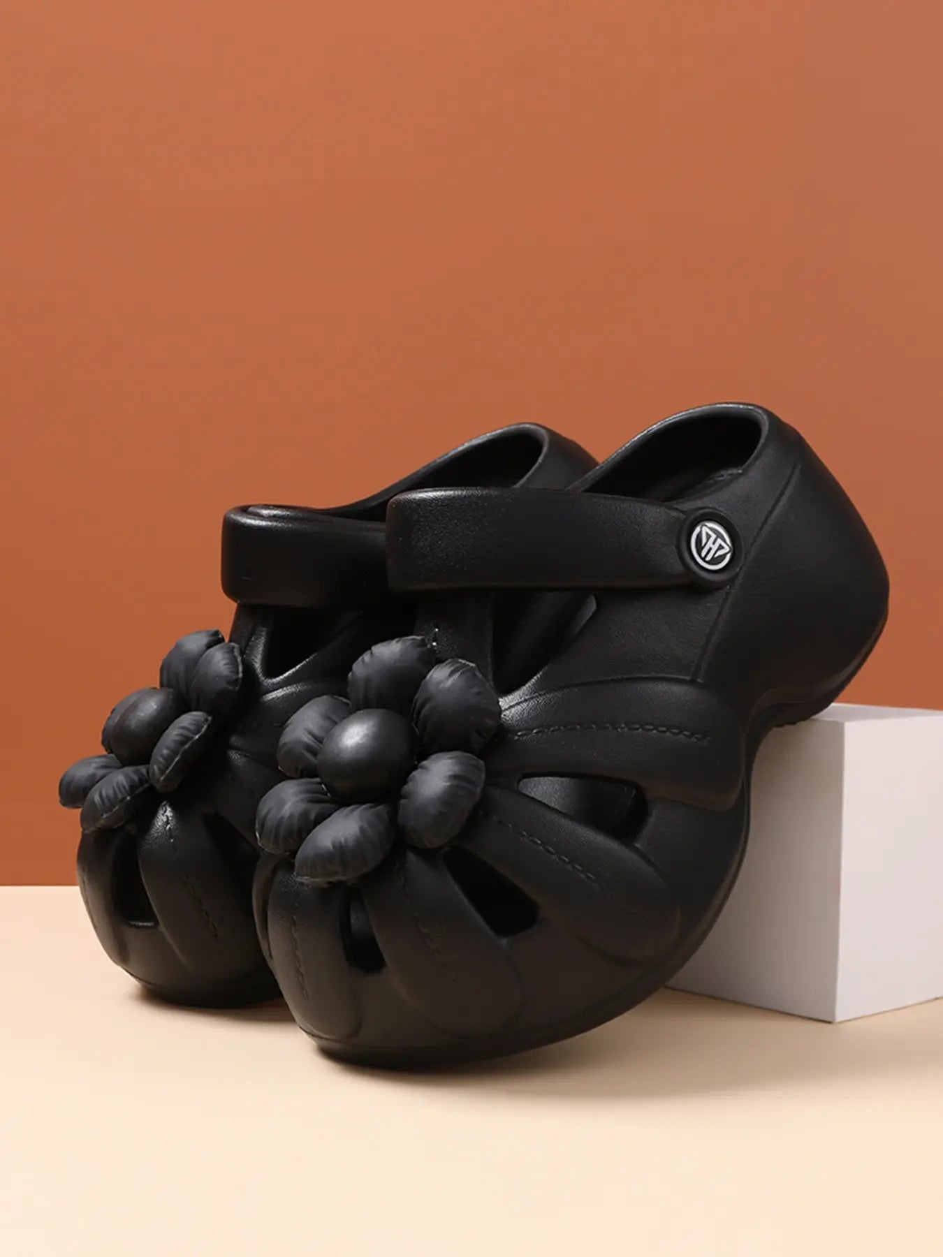 Women's Floral Sandals – Cut-Out, Chunky Sole, Slip-On