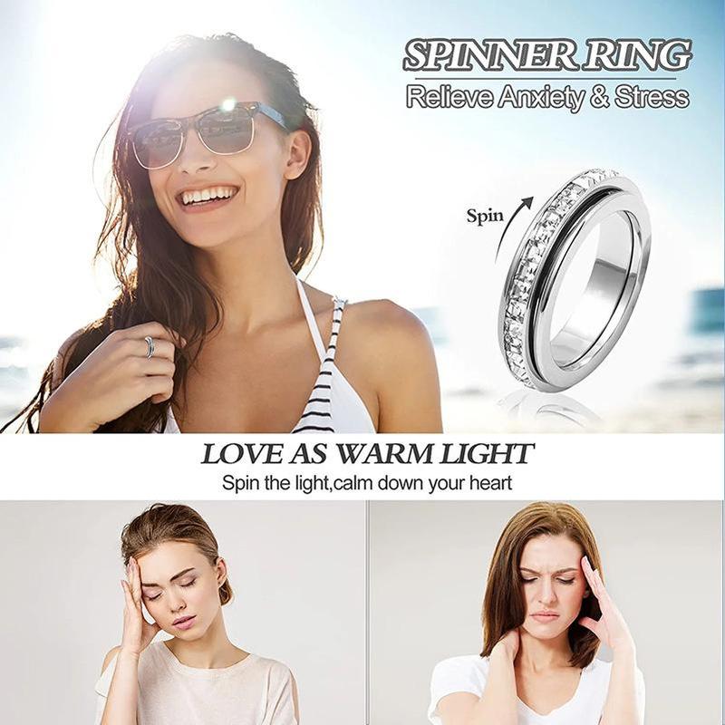Rotating Crystal Ring, Relieves Anxiety, Symbolizes Vows & Luck, Waterproof & Fade-Resistant