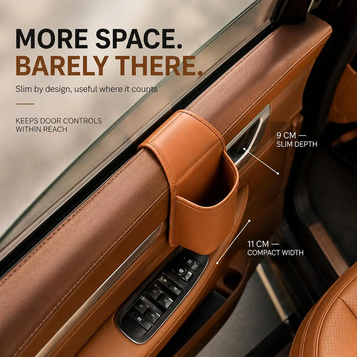 Leather Car Door Storage Pocket - Double‑Layer Compartments