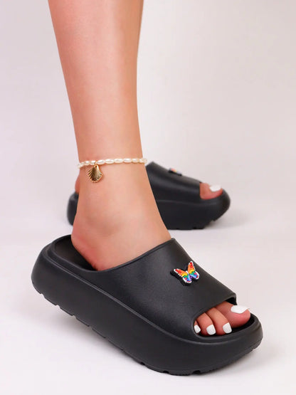 Women's Butterfly Print Cartoon Print Slides – Chunky Sole, Lightweight