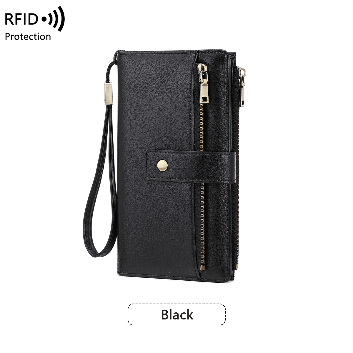 Women's long wallet, stylish clutch, elegant solid color RFID blocking leather wallet