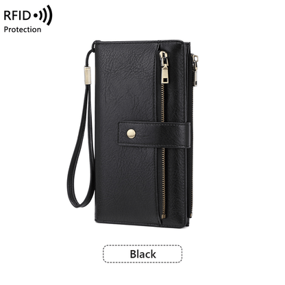 Women's long wallet, stylish clutch, elegant solid color RFID blocking leather wallet