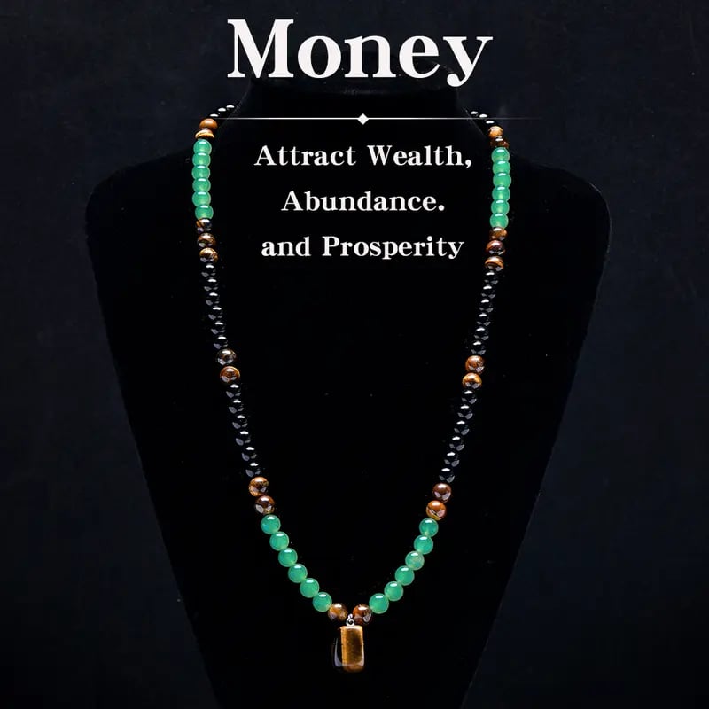 Money Attraction Necklace With GreenAventurine & Tiger Eye Pendant Healing Crystal Stone
