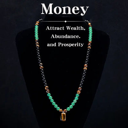 Money Attraction Necklace With GreenAventurine & Tiger Eye Pendant Healing Crystal Stone