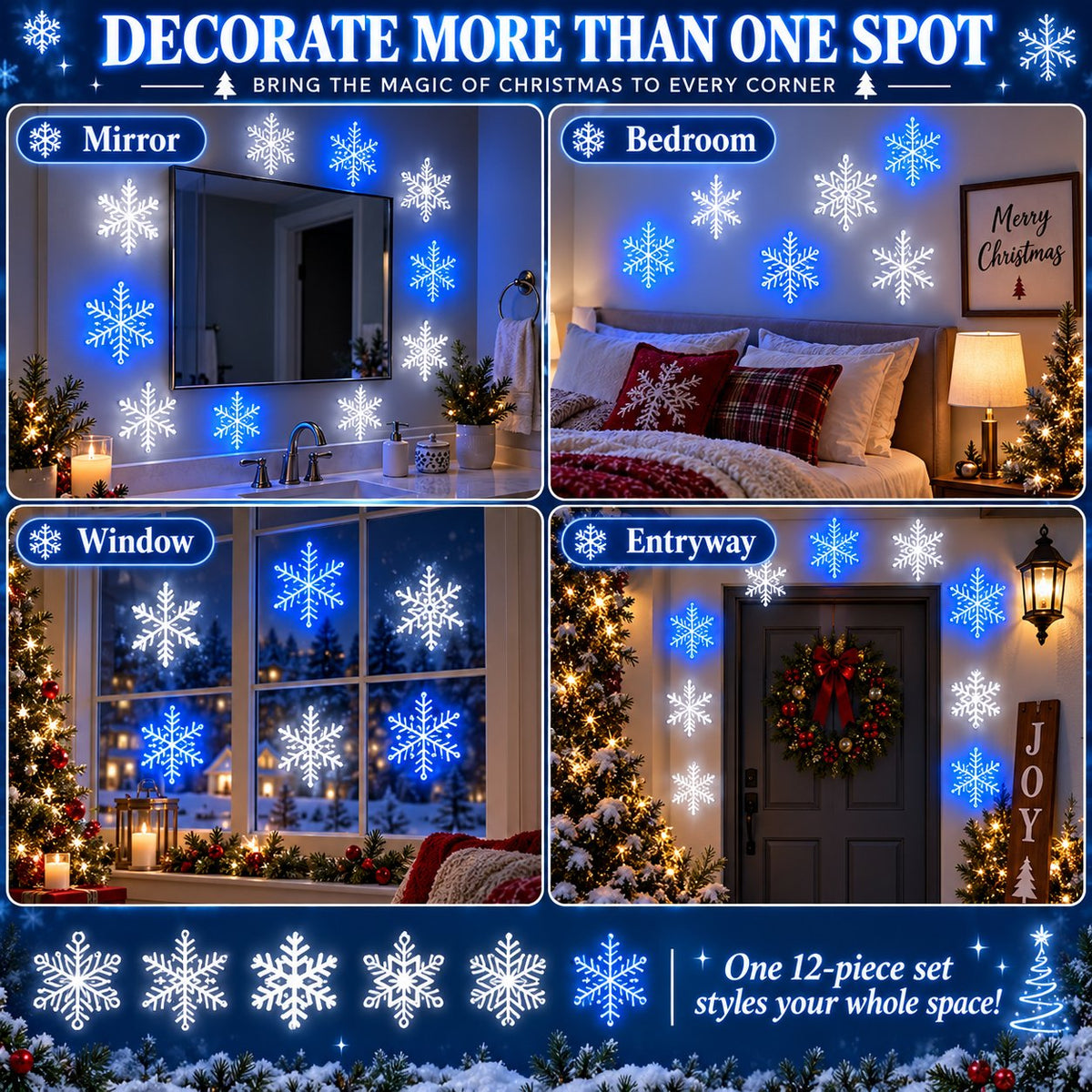 Last Day 49% OFF – LED Snowflake Wall Lights with Blue & White Glow, Remote Control