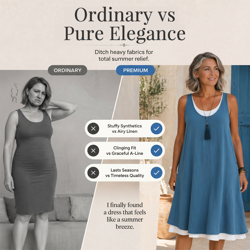 Last Day Sale 50% OffWomen's Casual Loose Sleeveless Fake Two Piece Tank Dress