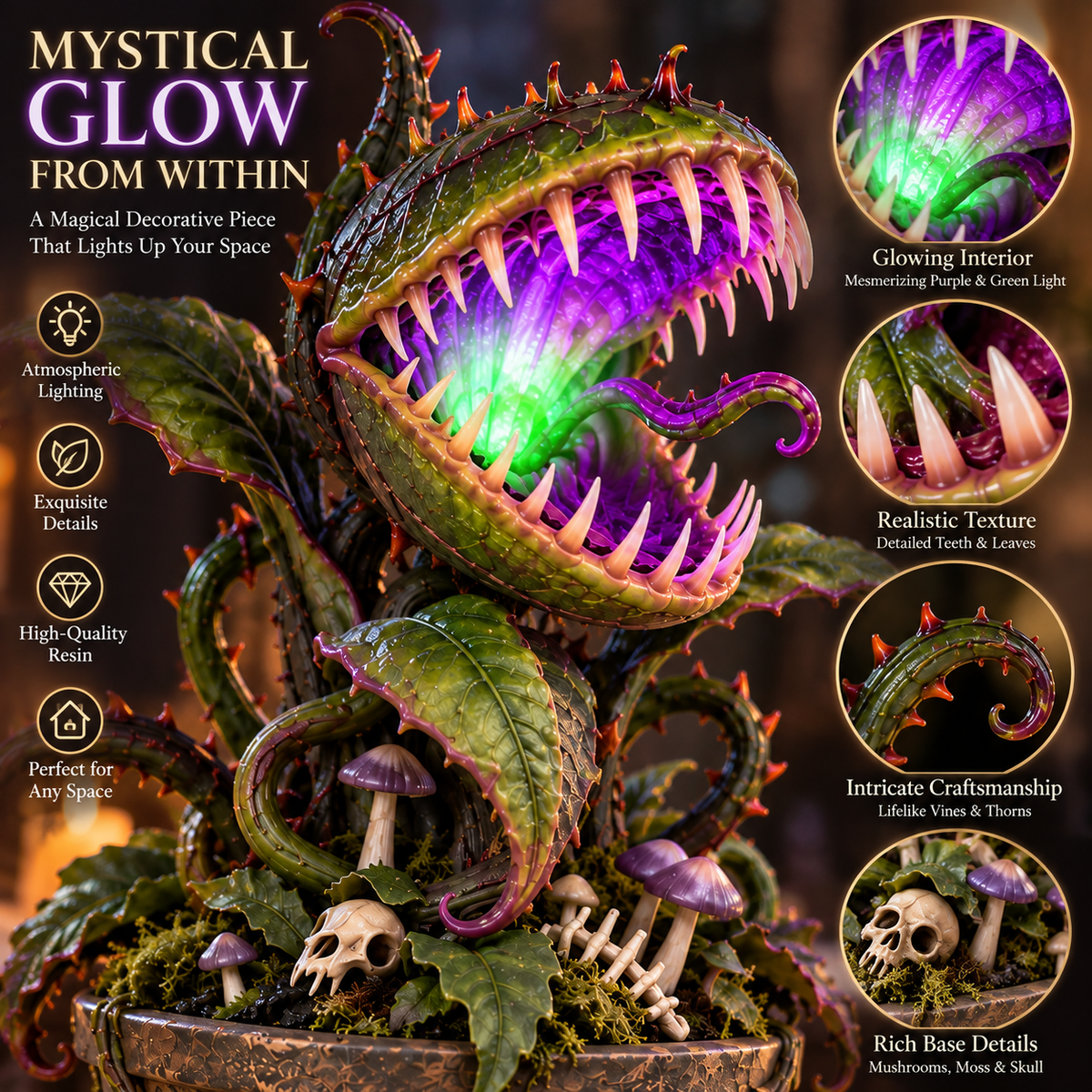 Limited Stock 50% OFF: Enchanted Carnivorous Plant Lamp Fantasy Glowing Resin Decor