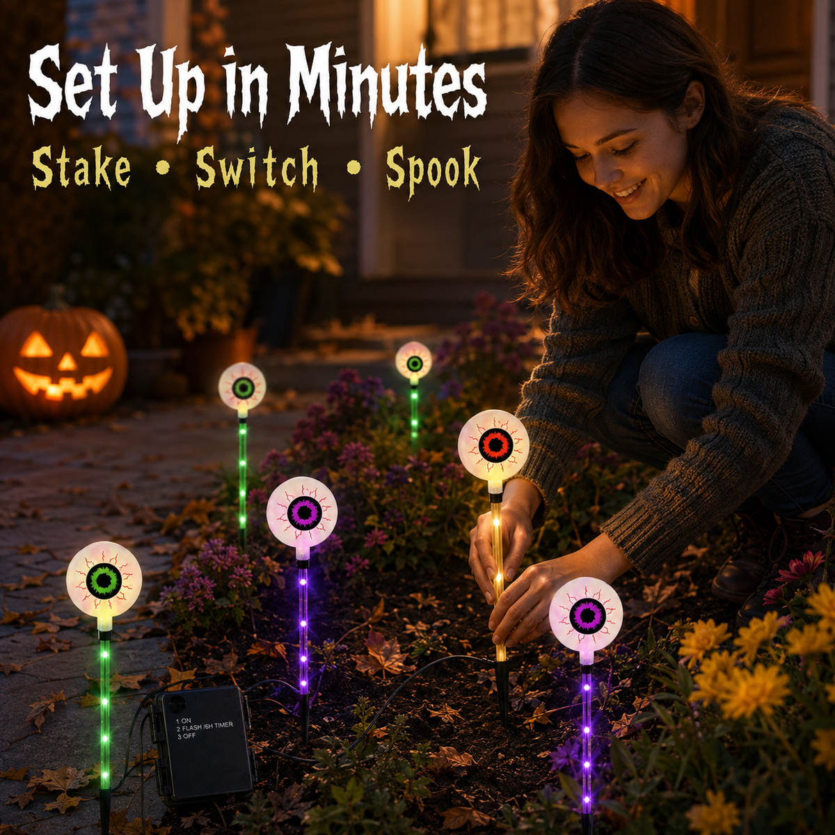 Solar-Powered Halloween Eyeball Yard Lights – 6-Piece Glowing Stake Set