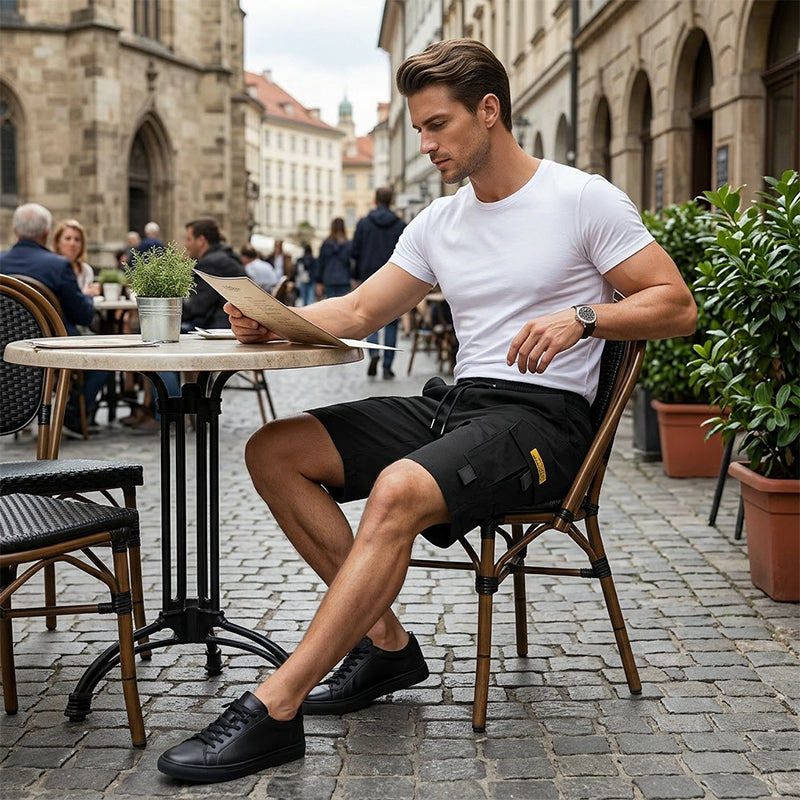Men's Casual Cargo Shorts – Elastic Drawstring Waist & Utility Pockets