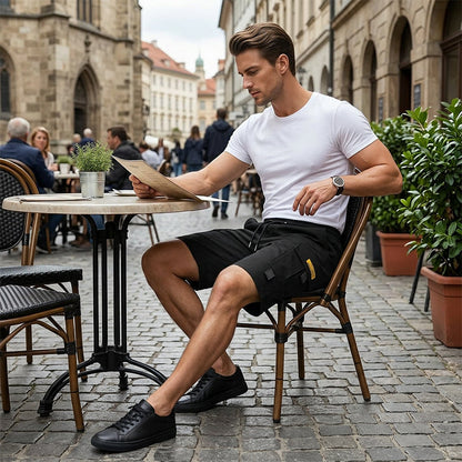 Men's Casual Cargo Shorts – Elastic Drawstring Waist & Utility Pockets