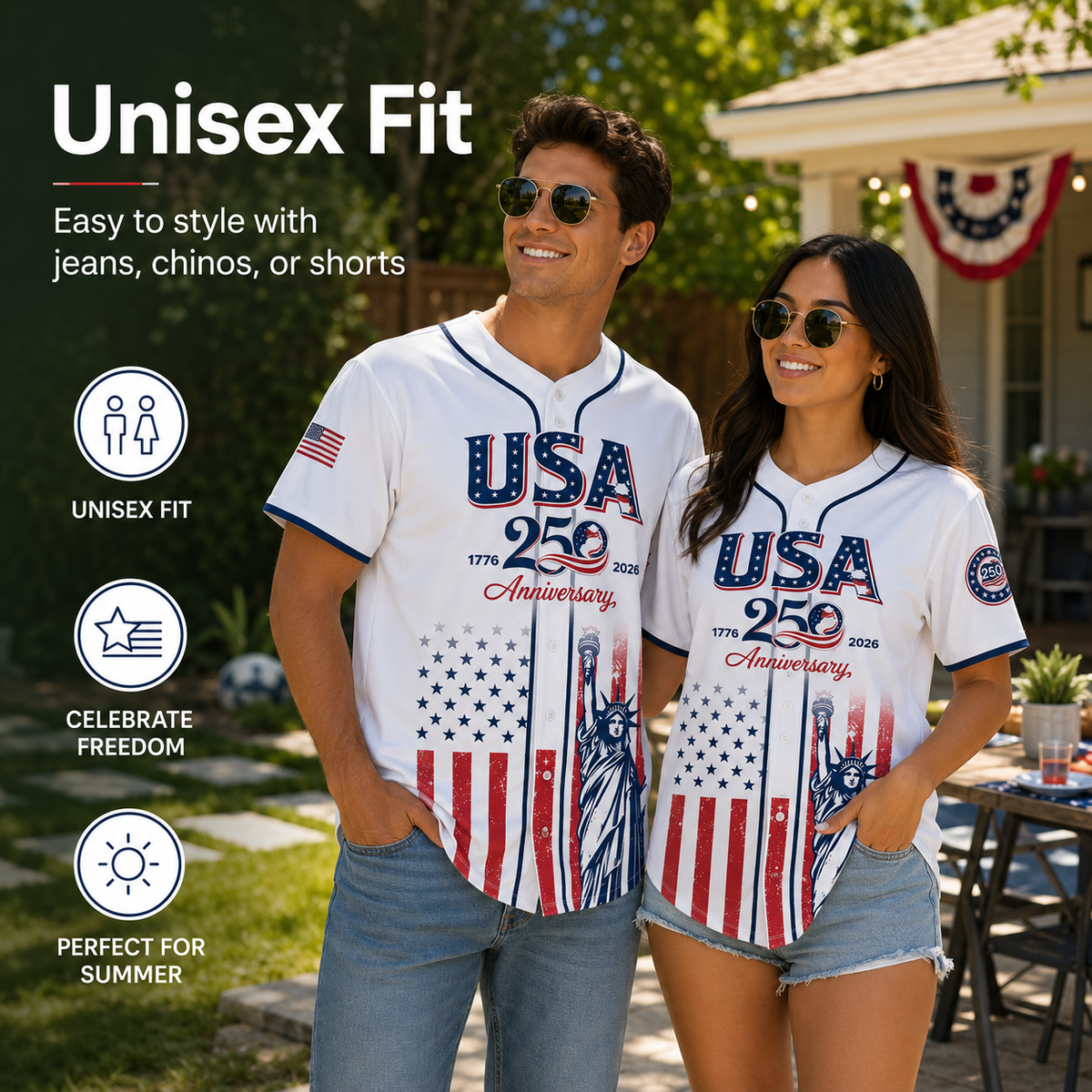 USA 250th Anniversary Patriotic Baseball Jersey